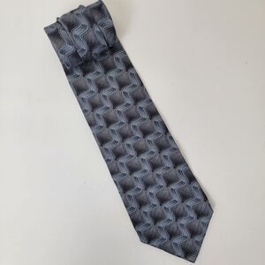 Milano Uomo Blue Grey Waves 100% Imported Silk Tie 59x4x1.5